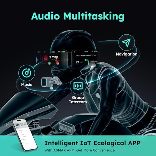 F1 3-Mode Motorcycle Helmet Intercom for 10 Riders, Offline Voice Control Motorcycle Bluetooth Headset with Hi-Fi Speaker, Multitasking,Mesh Helmet Communication Systems, Fast Charging, 2 Pack