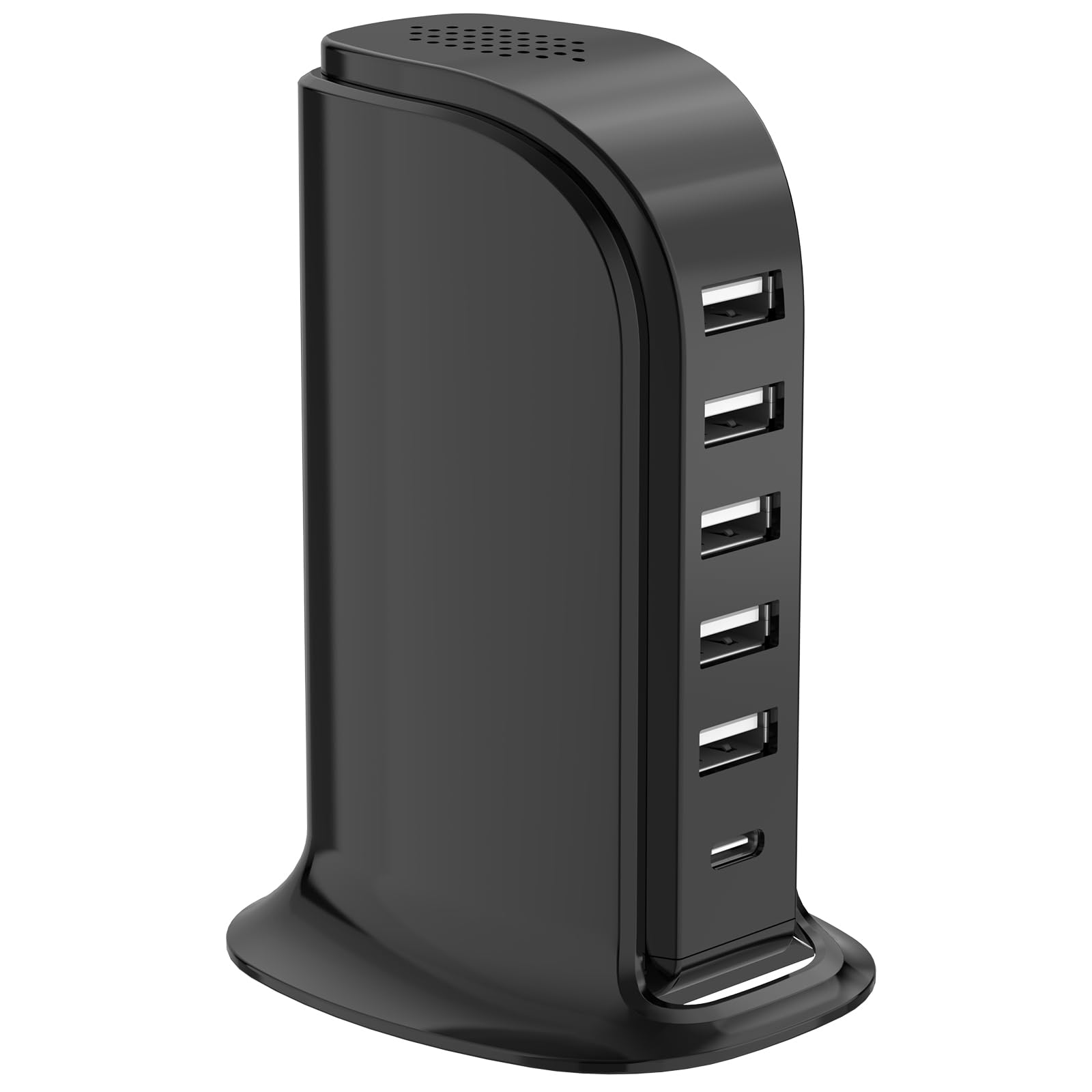 Charging Station for Multiple Devices 40W Upoy, Wall Charger Block 5 USB Ports(Shared 6A), USB Charging Hub Smart IC, Charger Tower with Type-C 3A for iPhone iPad Tablets Smartphones, Home Office Use