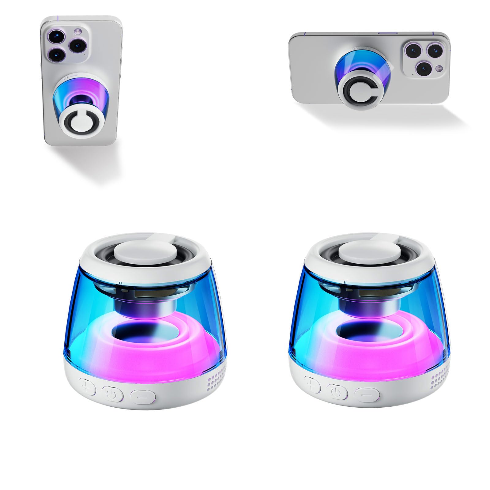 Magnetic Bluetooth Speaker,Wireless Induction Bluetooth Speaker,Mini Portable Cell Phone Stand for iPhone, Lanyard & RGB Night Light,or Home,Outdoors,Pool,Birthday Gift (Black-1PCS)