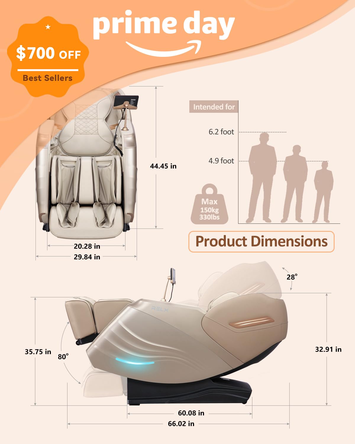 RELX 2025 Massage Chair Full Body, 15 Modes Zero Gravity SL-Track Shiatsu Massage Chair Built-in Heat System, Airbag Massage with Body Scan, Deep Yoga Stretch, Calfrest Extension and AI Control(Cream)