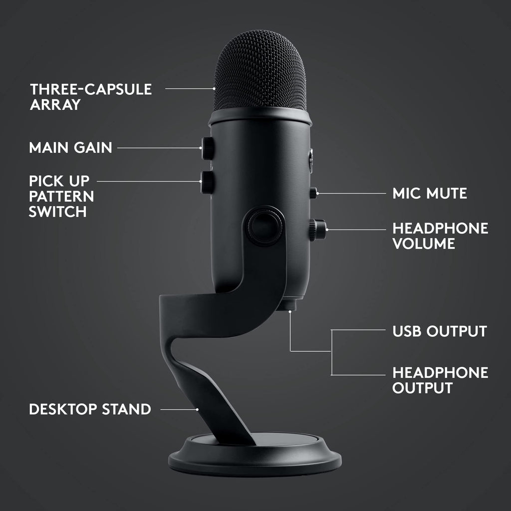 Logitech for Creators Blue Microphones Yeti USB Microphone (Blackout)