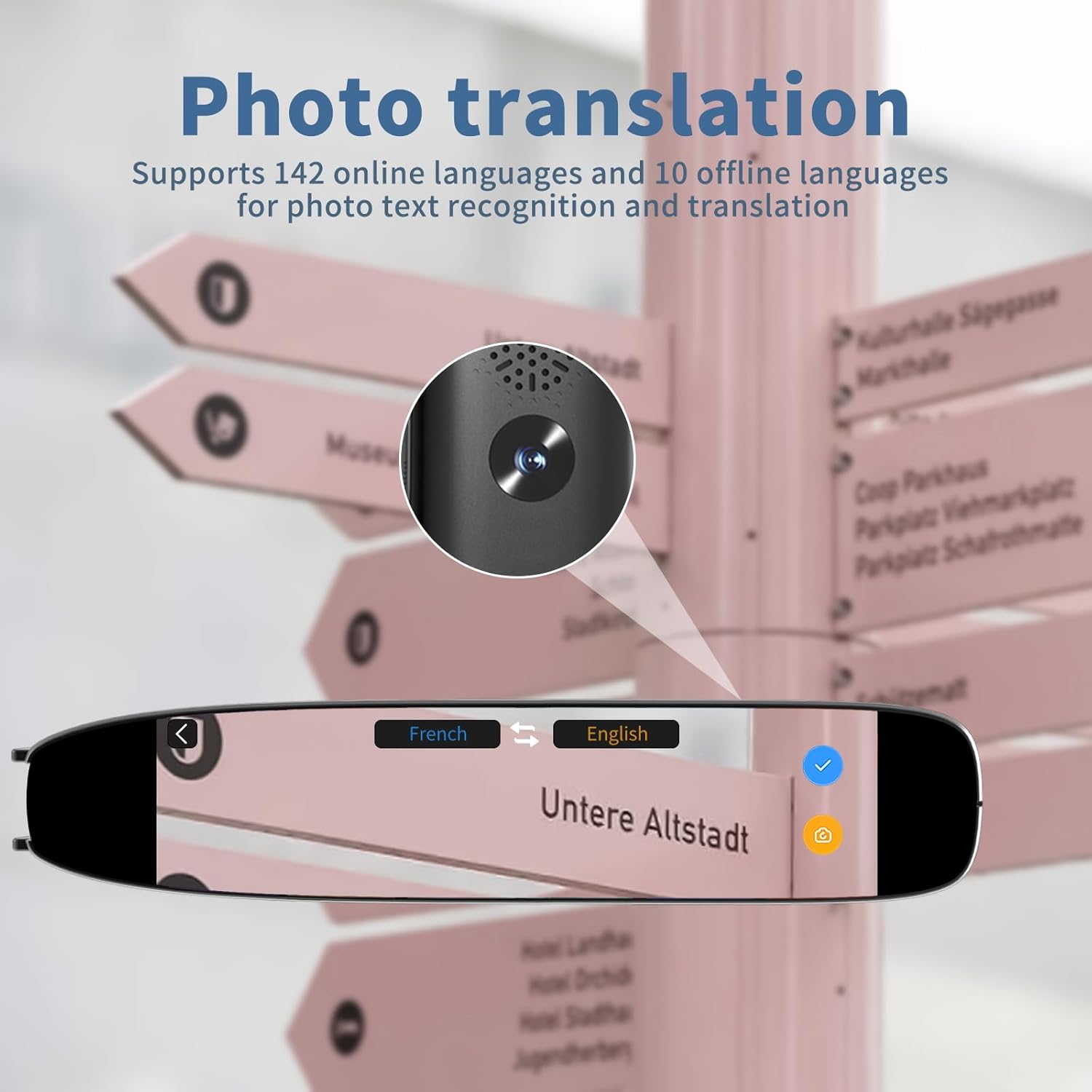 Language Translator Pen with OCR Scanning, Traductor Pen Supporting 142 Languages,Text to Speech Translation Pen,Reading Pen for Dyslexia with Text Extract, Ideal for Students and Adults
