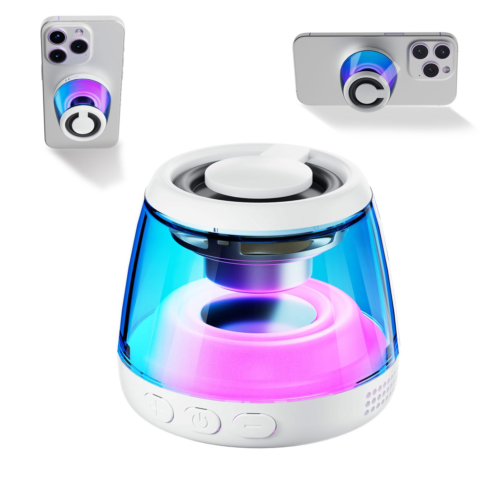 Magnetic Bluetooth Speaker,Wireless Induction Bluetooth Speaker,Mini Portable Cell Phone Stand for iPhone, Lanyard & RGB Night Light,or Home,Outdoors,Pool,Birthday Gift (Black-1PCS)