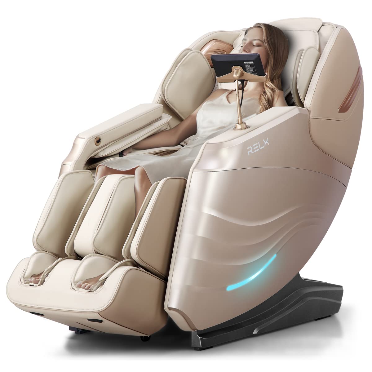 RELX 2025 Massage Chair Full Body, 15 Modes Zero Gravity SL-Track Shiatsu Massage Chair Built-in Heat System, Airbag Massage with Body Scan, Deep Yoga Stretch, Calfrest Extension and AI Control(Cream)