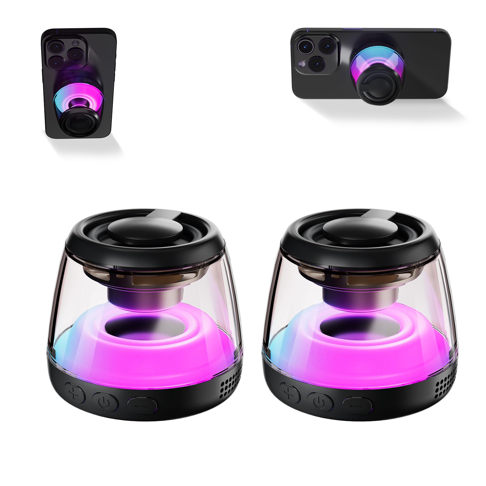 Magnetic Bluetooth Speaker,Wireless Induction Bluetooth Speaker,Mini Portable Cell Phone Stand for iPhone, Lanyard & RGB Night Light,or Home,Outdoors,Pool,Birthday Gift (Black-1PCS)