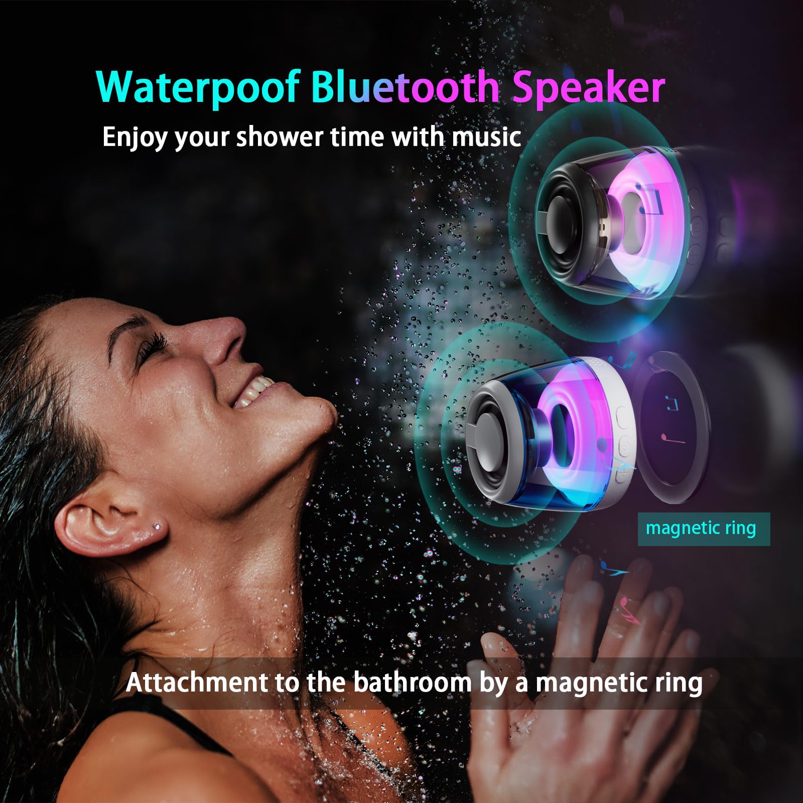 Magnetic Bluetooth Speaker,Wireless Induction Bluetooth Speaker,Mini Portable Cell Phone Stand for iPhone, Lanyard & RGB Night Light,or Home,Outdoors,Pool,Birthday Gift (Black-1PCS)