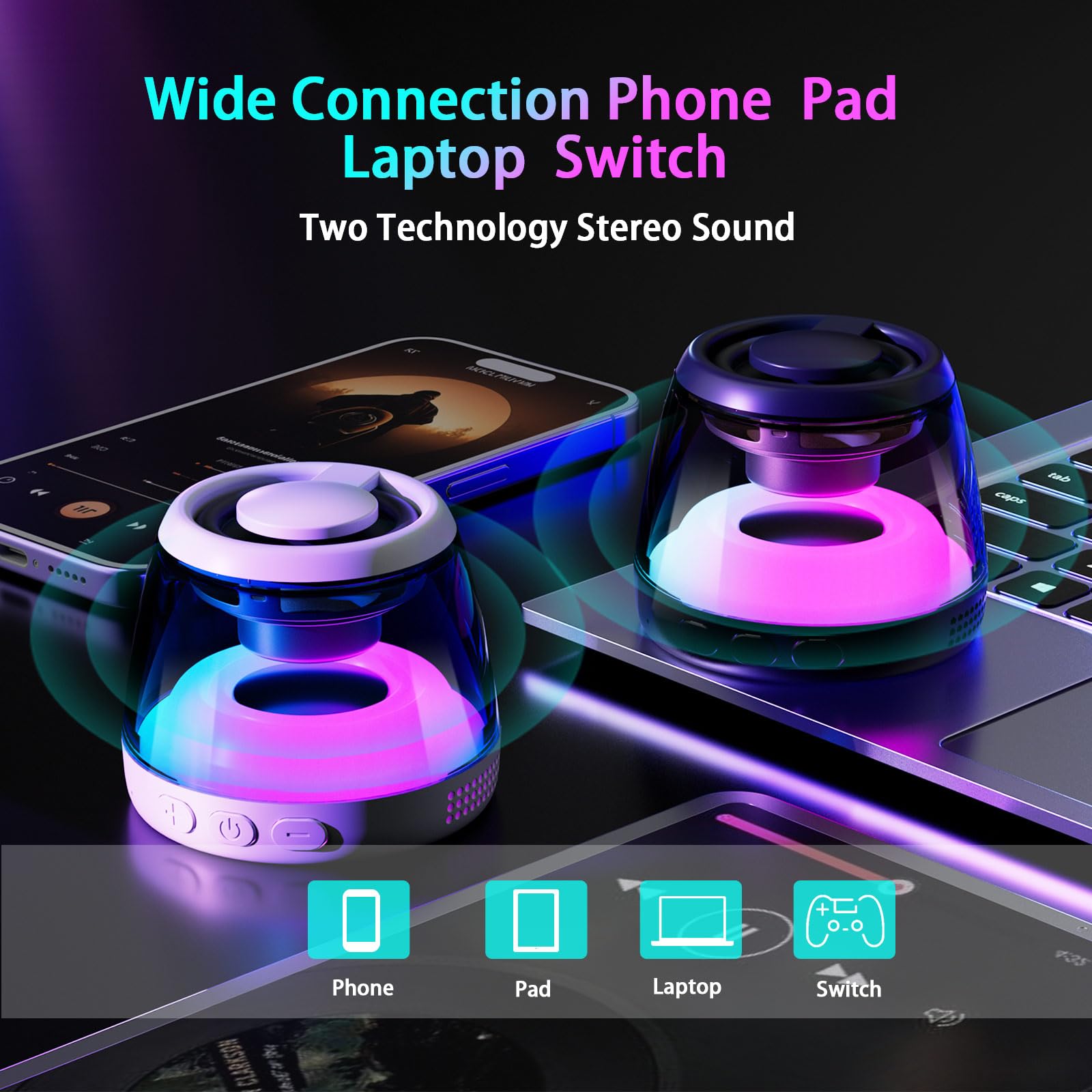 Magnetic Bluetooth Speaker,Wireless Induction Bluetooth Speaker,Mini Portable Cell Phone Stand for iPhone, Lanyard & RGB Night Light,or Home,Outdoors,Pool,Birthday Gift (Black-1PCS)