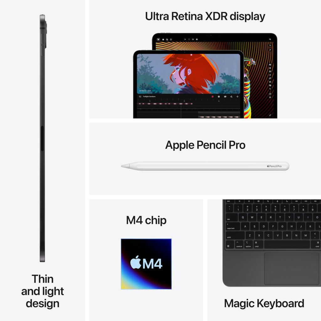 Apple iPad Pro 13-Inch (M4): Built for Apple Intelligence, Ultra Retina XDR Display - Nano-Texture Glass, 1TB, 12MP Front/Back Camera, LiDAR Scanner, Wi-Fi 6E, Face ID, All-Day Battery Life — Silver