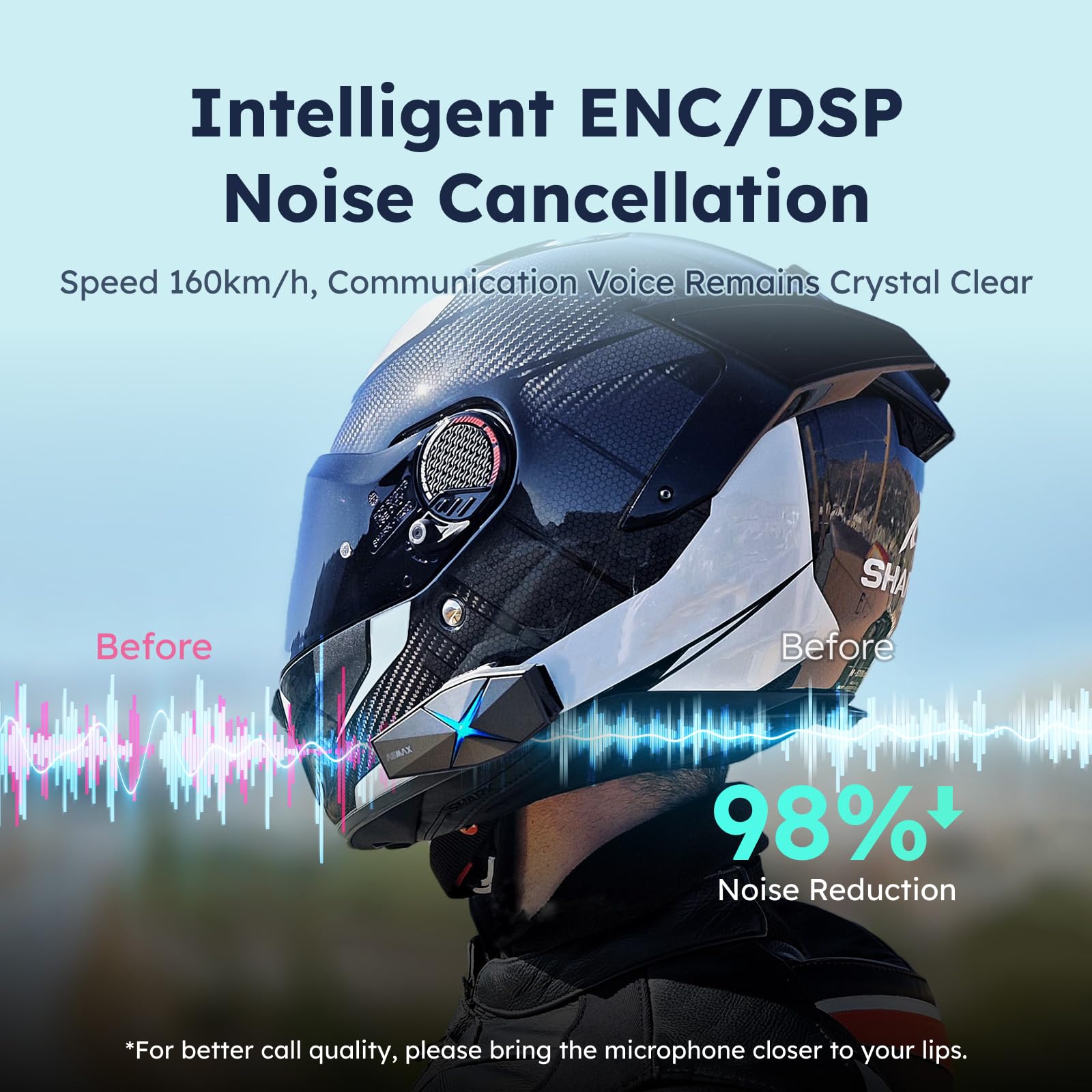 F1 3-Mode Motorcycle Helmet Intercom for 10 Riders, Offline Voice Control Motorcycle Bluetooth Headset with Hi-Fi Speaker, Multitasking,Mesh Helmet Communication Systems, Fast Charging, 2 Pack