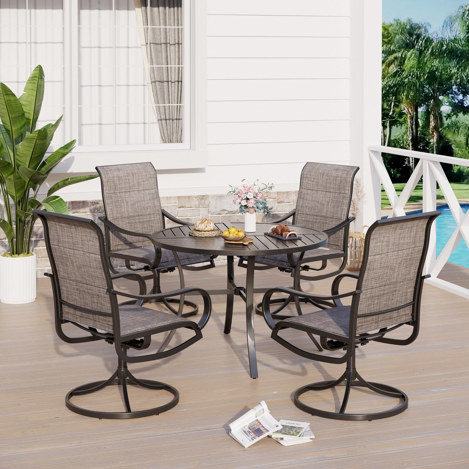 Sophia & William Patio Dining Set 9 Pieces Outdoor Metal Furniture Set, 8 x Patio Dining Swivel Chairs Padded with 1 Expandable 6-8 Person Table for Lawn Garden