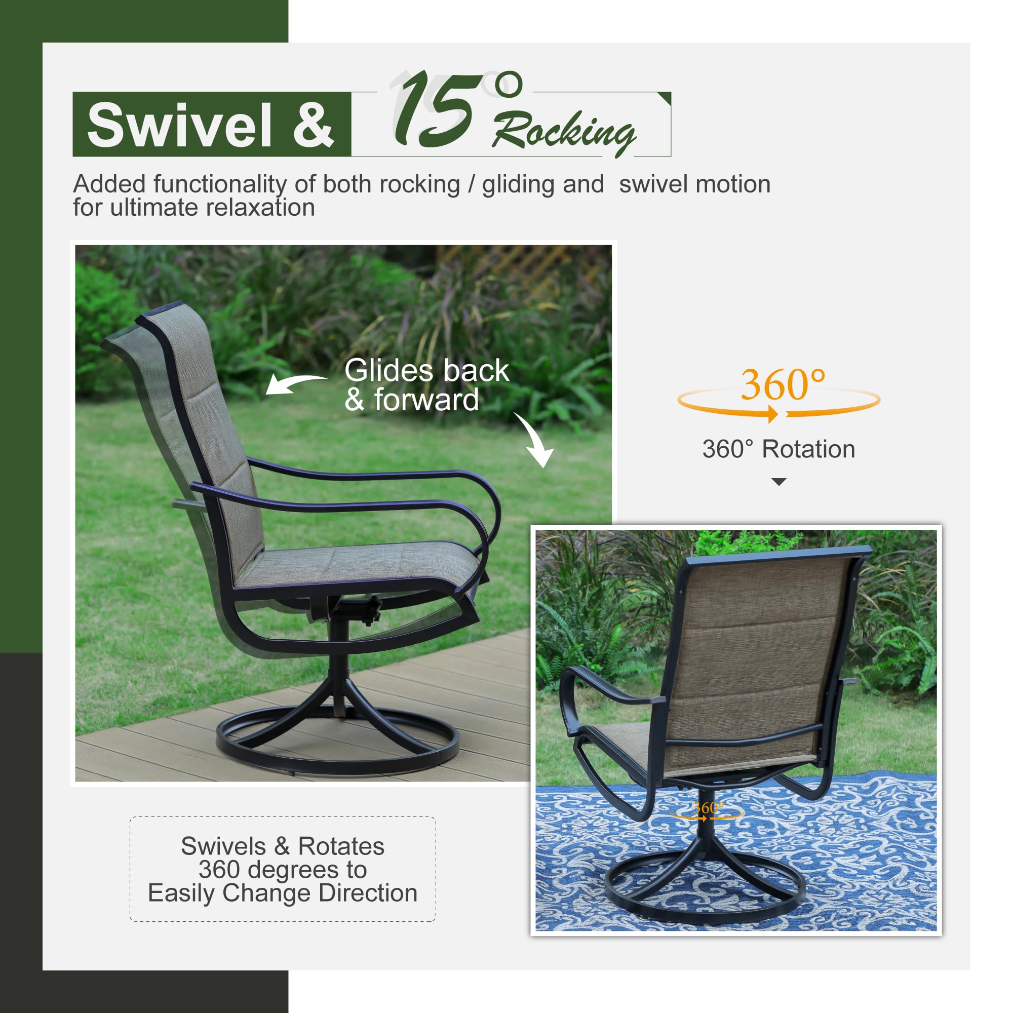 Sophia & William Patio Dining Set 9 Pieces Outdoor Metal Furniture Set, 8 x Patio Dining Swivel Chairs Padded with 1 Expandable 6-8 Person Table for Lawn Garden