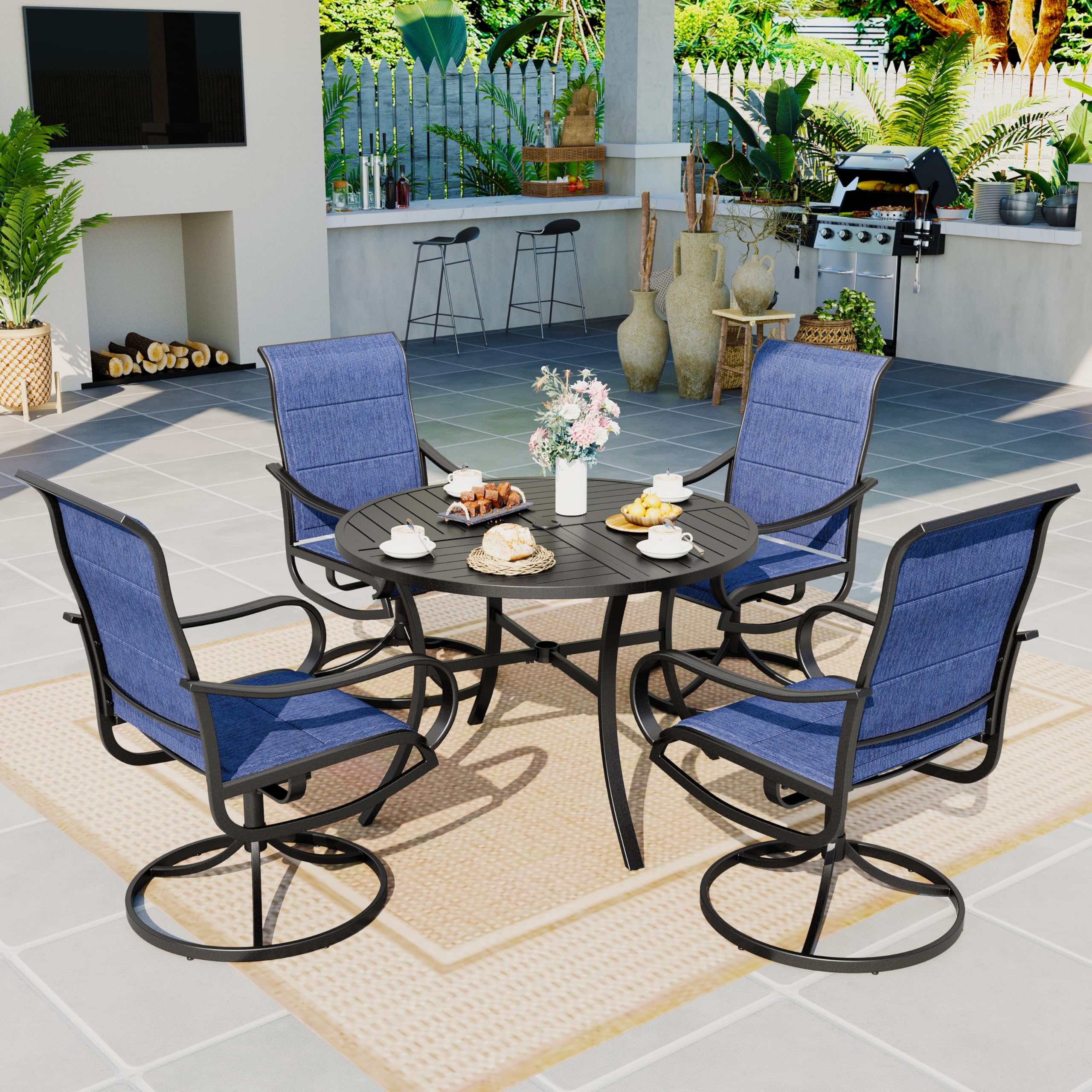 Sophia & William Patio Dining Set 9 Pieces Outdoor Metal Furniture Set, 8 x Patio Dining Swivel Chairs Padded with 1 Expandable 6-8 Person Table for Lawn Garden
