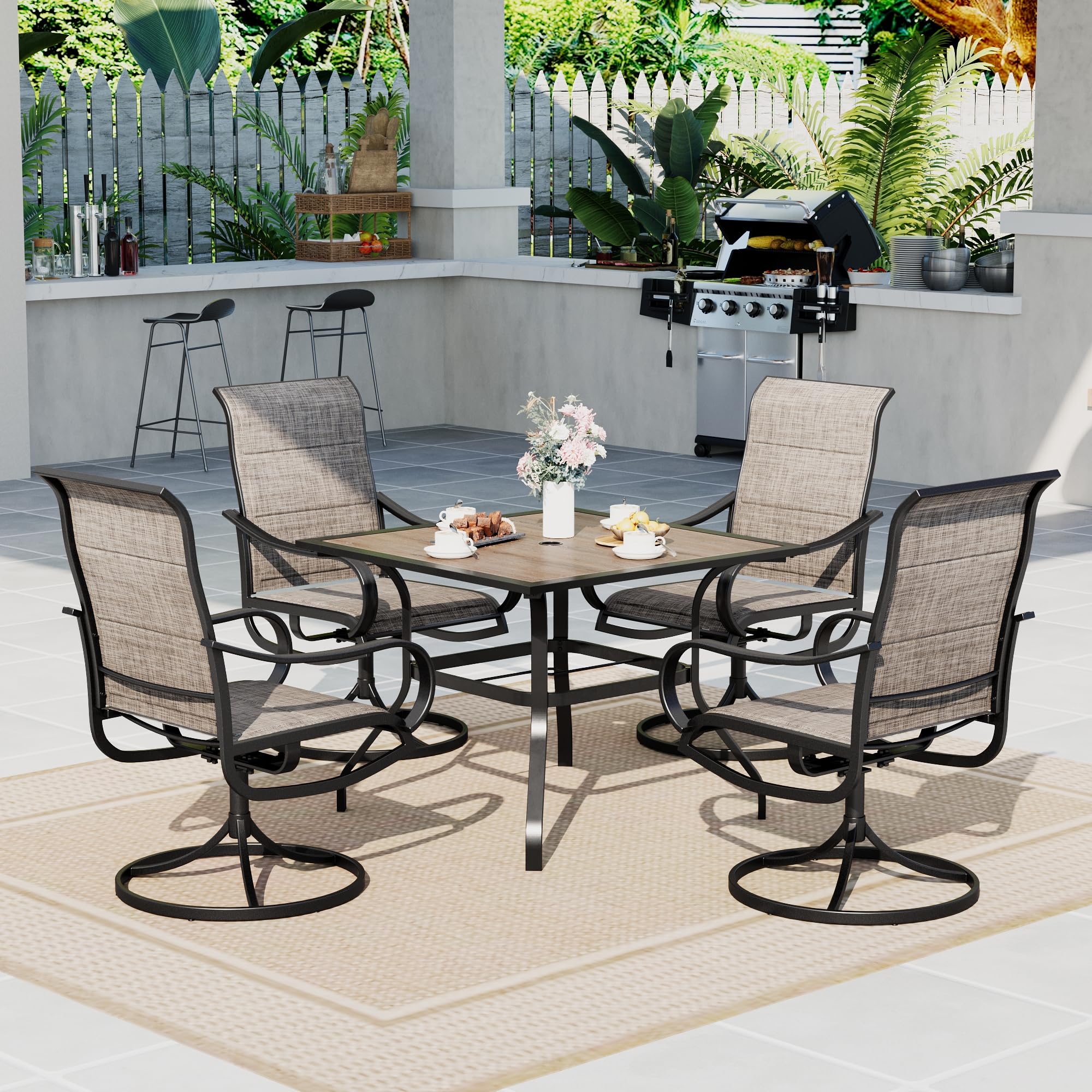 Sophia & William Patio Dining Set 9 Pieces Outdoor Metal Furniture Set, 8 x Patio Dining Swivel Chairs Padded with 1 Expandable 6-8 Person Table for Lawn Garden