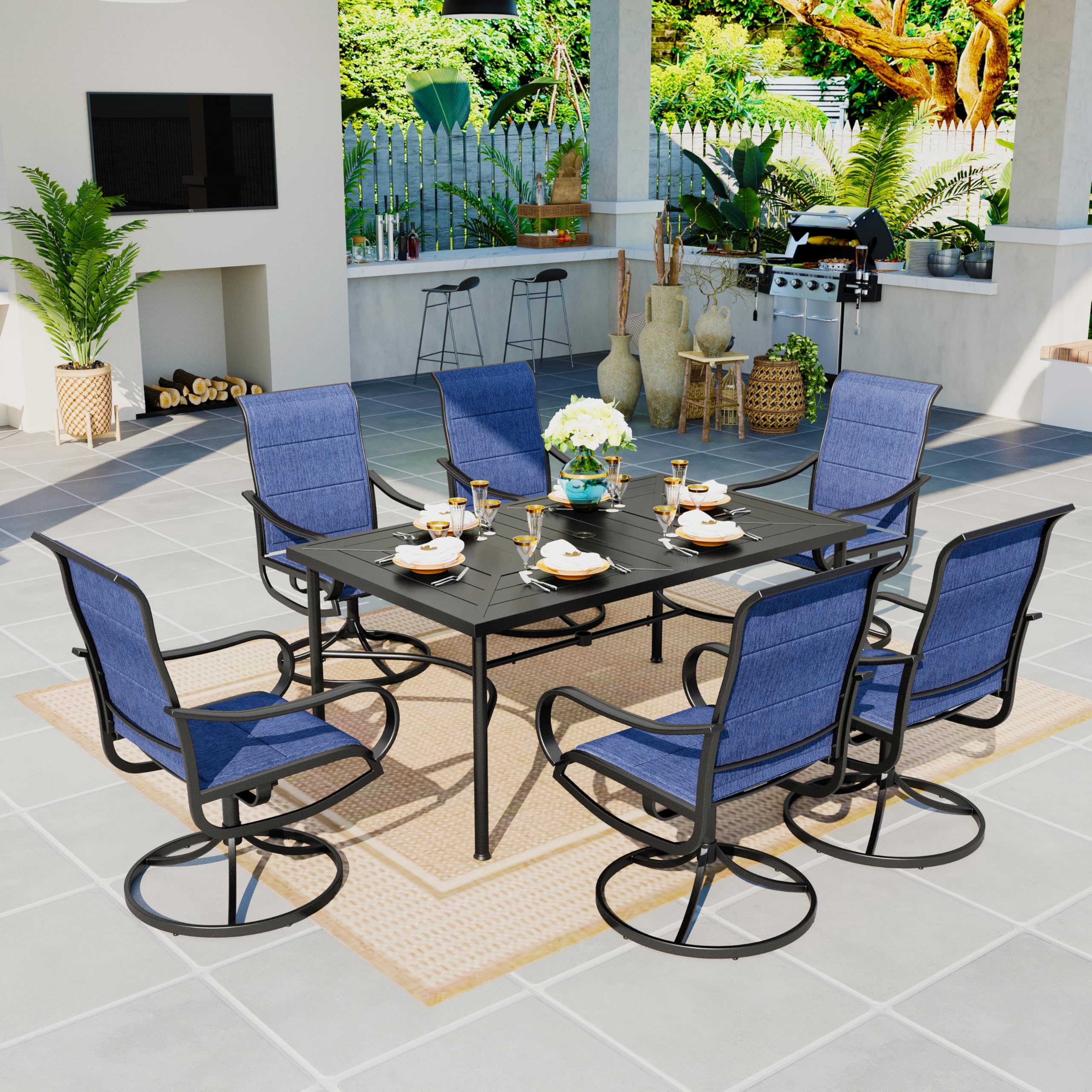 Sophia & William Patio Dining Set 9 Pieces Outdoor Metal Furniture Set, 8 x Patio Dining Swivel Chairs Padded with 1 Expandable 6-8 Person Table for Lawn Garden