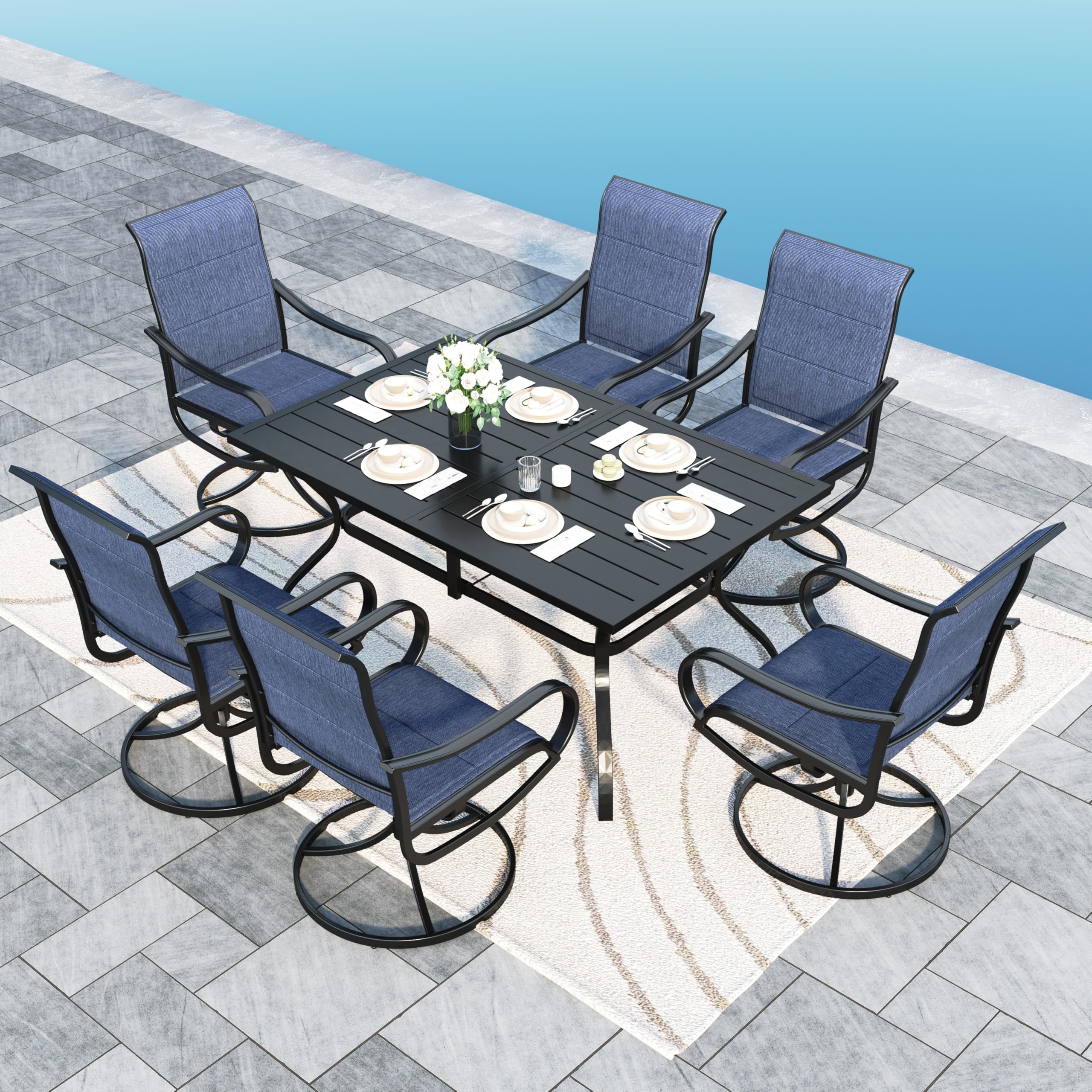 Sophia & William Patio Dining Set 9 Pieces Outdoor Metal Furniture Set, 8 x Patio Dining Swivel Chairs Padded with 1 Expandable 6-8 Person Table for Lawn Garden