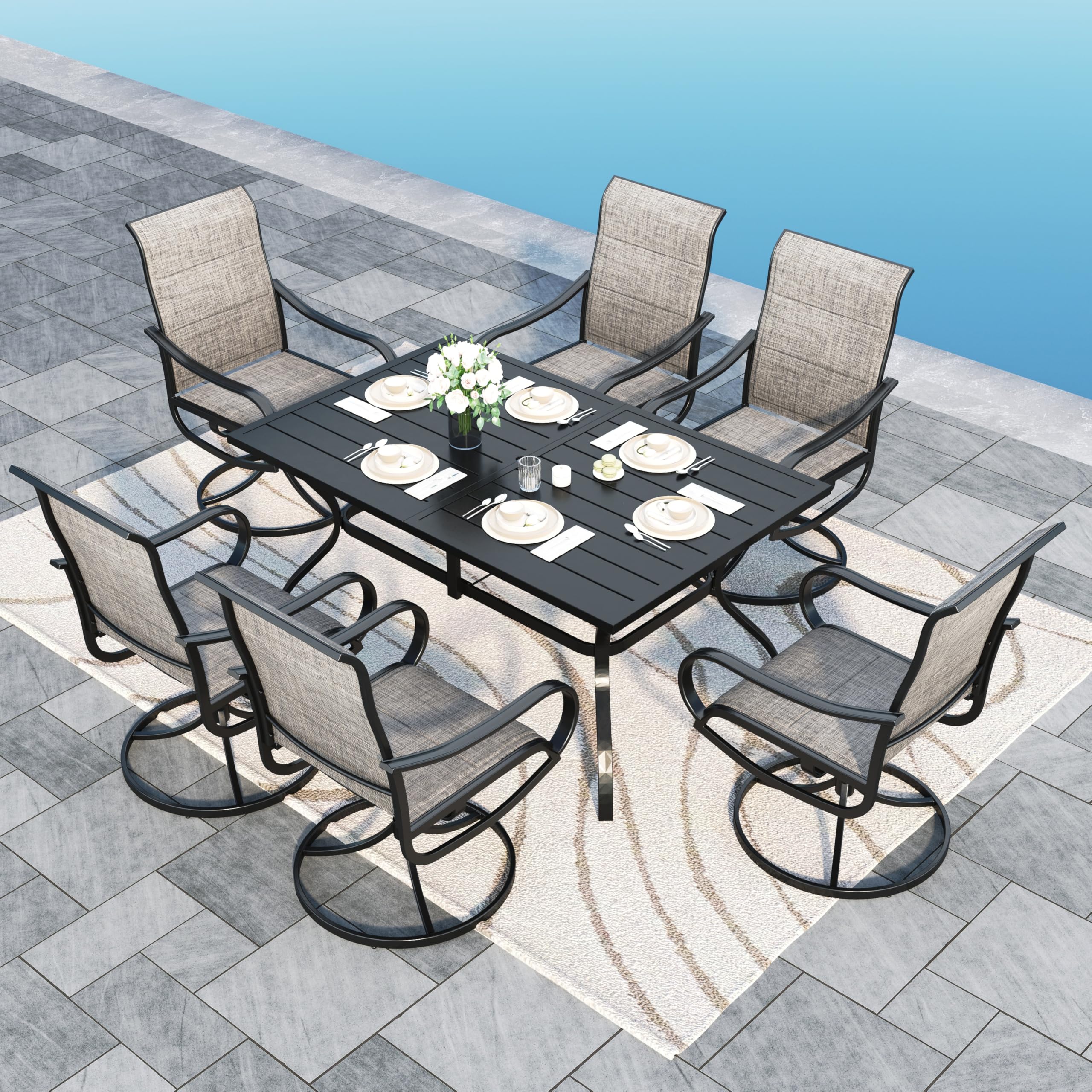 Sophia & William Patio Dining Set 9 Pieces Outdoor Metal Furniture Set, 8 x Patio Dining Swivel Chairs Padded with 1 Expandable 6-8 Person Table for Lawn Garden