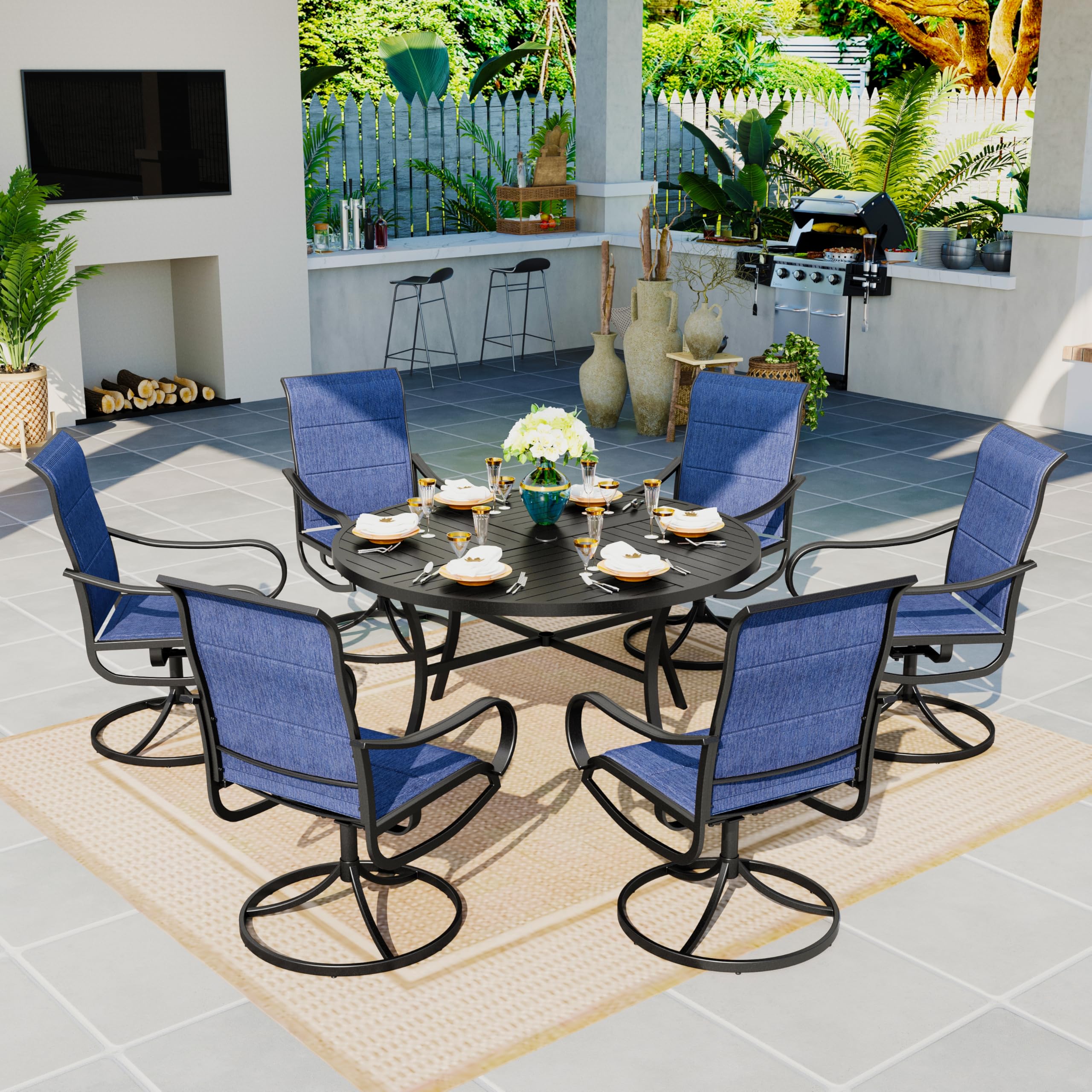 Sophia & William Patio Dining Set 9 Pieces Outdoor Metal Furniture Set, 8 x Patio Dining Swivel Chairs Padded with 1 Expandable 6-8 Person Table for Lawn Garden
