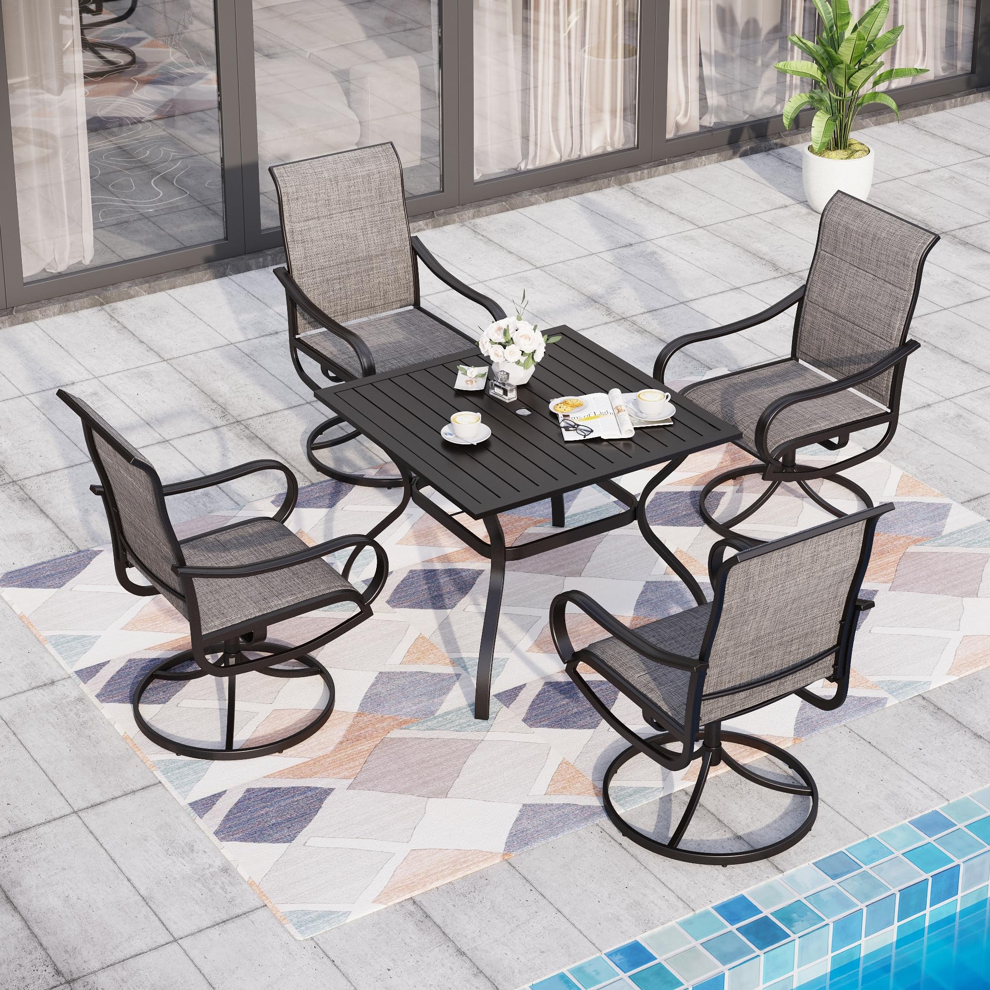 Sophia & William Patio Dining Set 9 Pieces Outdoor Metal Furniture Set, 8 x Patio Dining Swivel Chairs Padded with 1 Expandable 6-8 Person Table for Lawn Garden