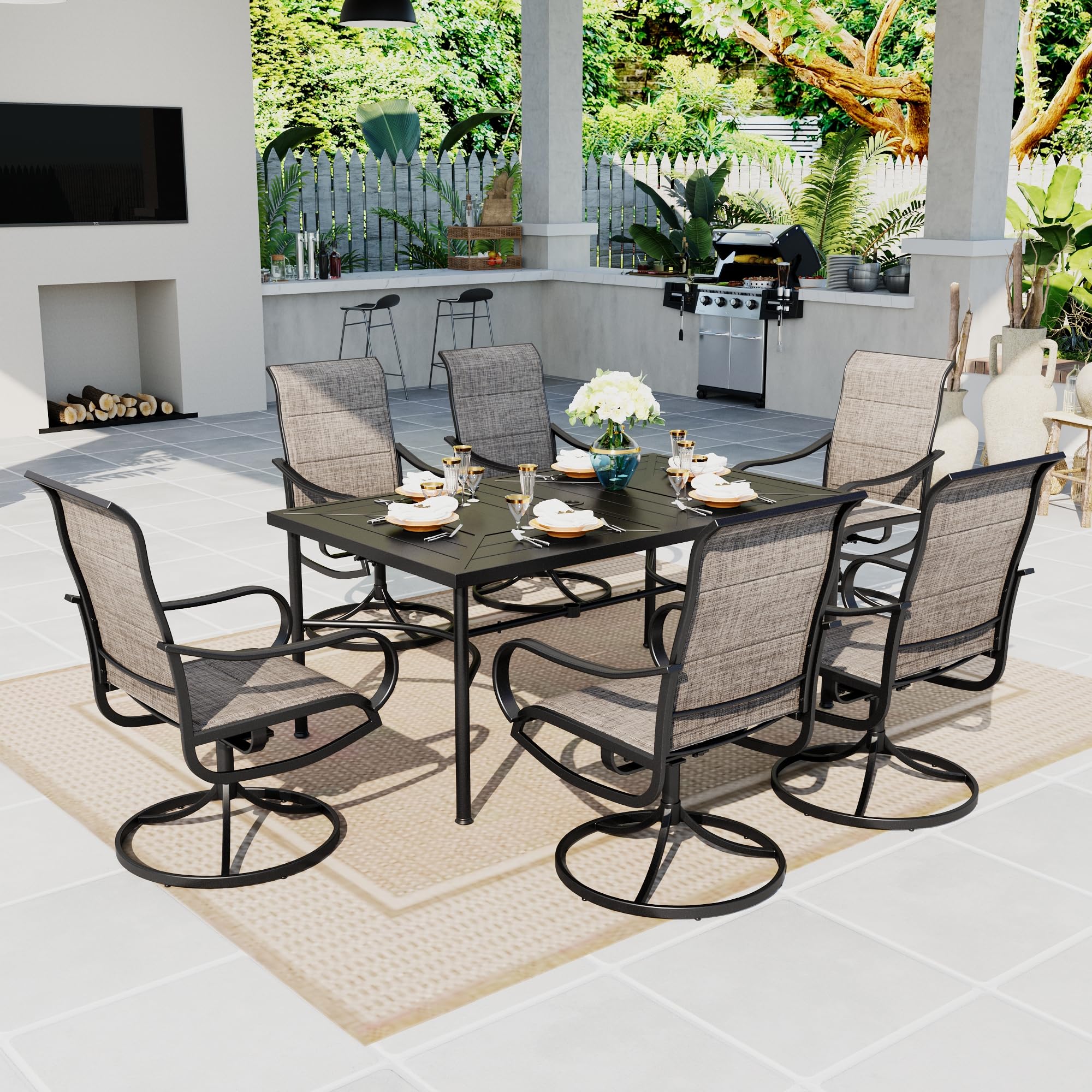 Sophia & William Patio Dining Set 9 Pieces Outdoor Metal Furniture Set, 8 x Patio Dining Swivel Chairs Padded with 1 Expandable 6-8 Person Table for Lawn Garden