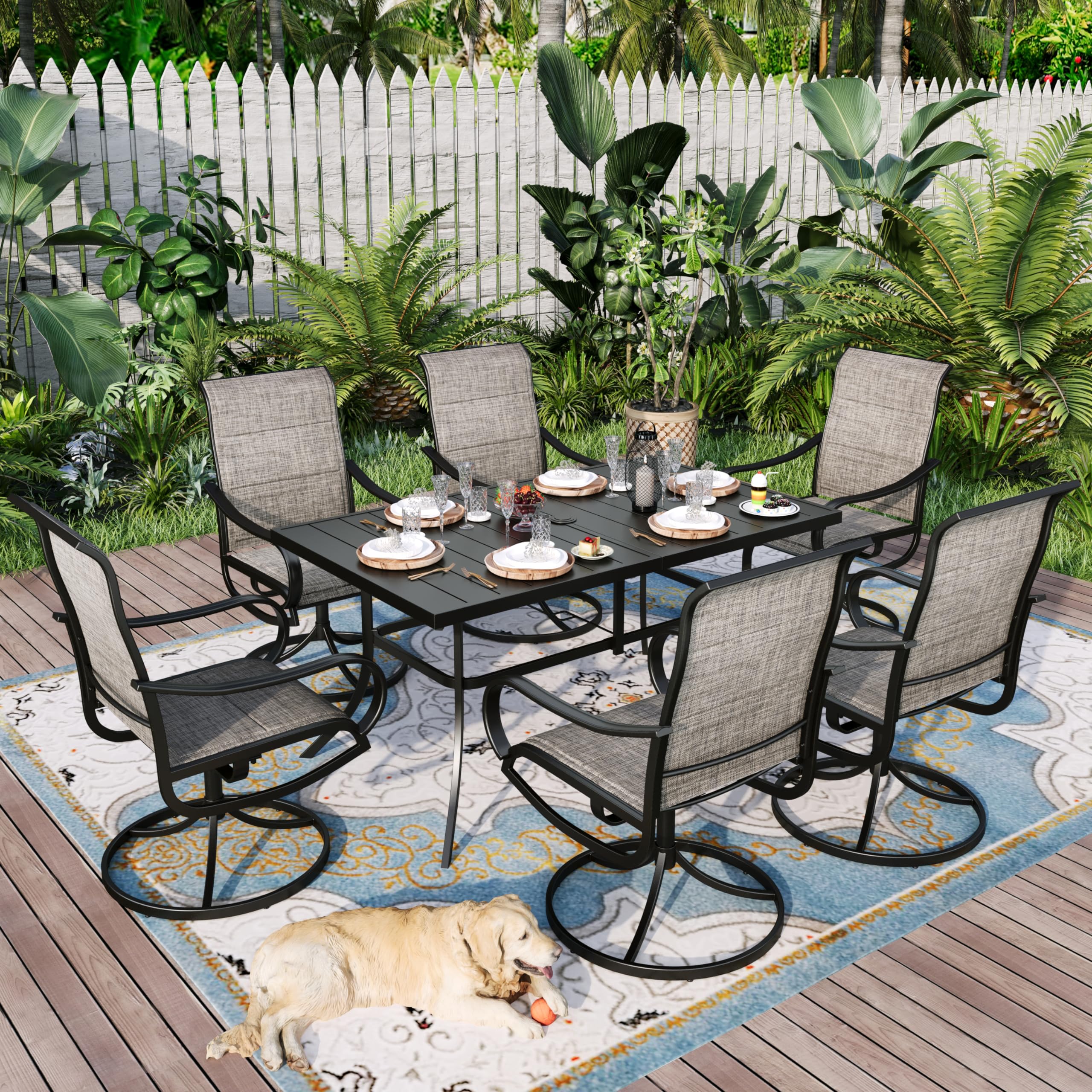 Sophia & William Patio Dining Set 9 Pieces Outdoor Metal Furniture Set, 8 x Patio Dining Swivel Chairs Padded with 1 Expandable 6-8 Person Table for Lawn Garden